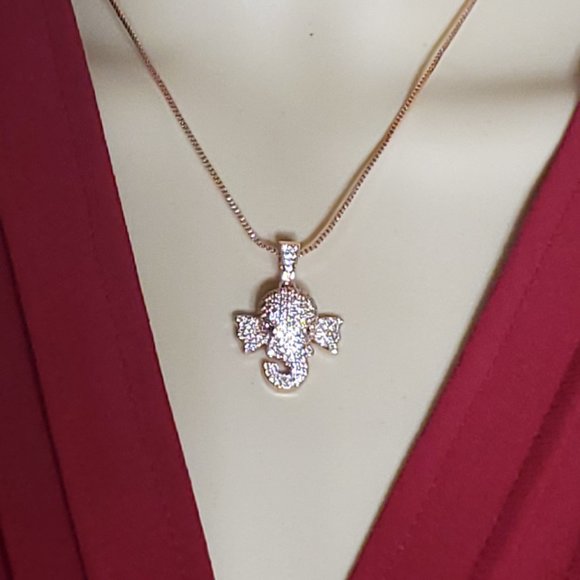 Crystal Elephant Head Necklace - Solid Copper, Rose Gold Plated, AAA CZ. - Picture 4 of 11